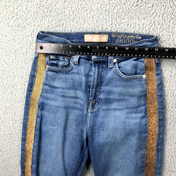7FAM Womens Size 26 Luxe Vintage‎ High Waist Copper Stripe Skinny Ankle Jeans - Picture 11 of 16